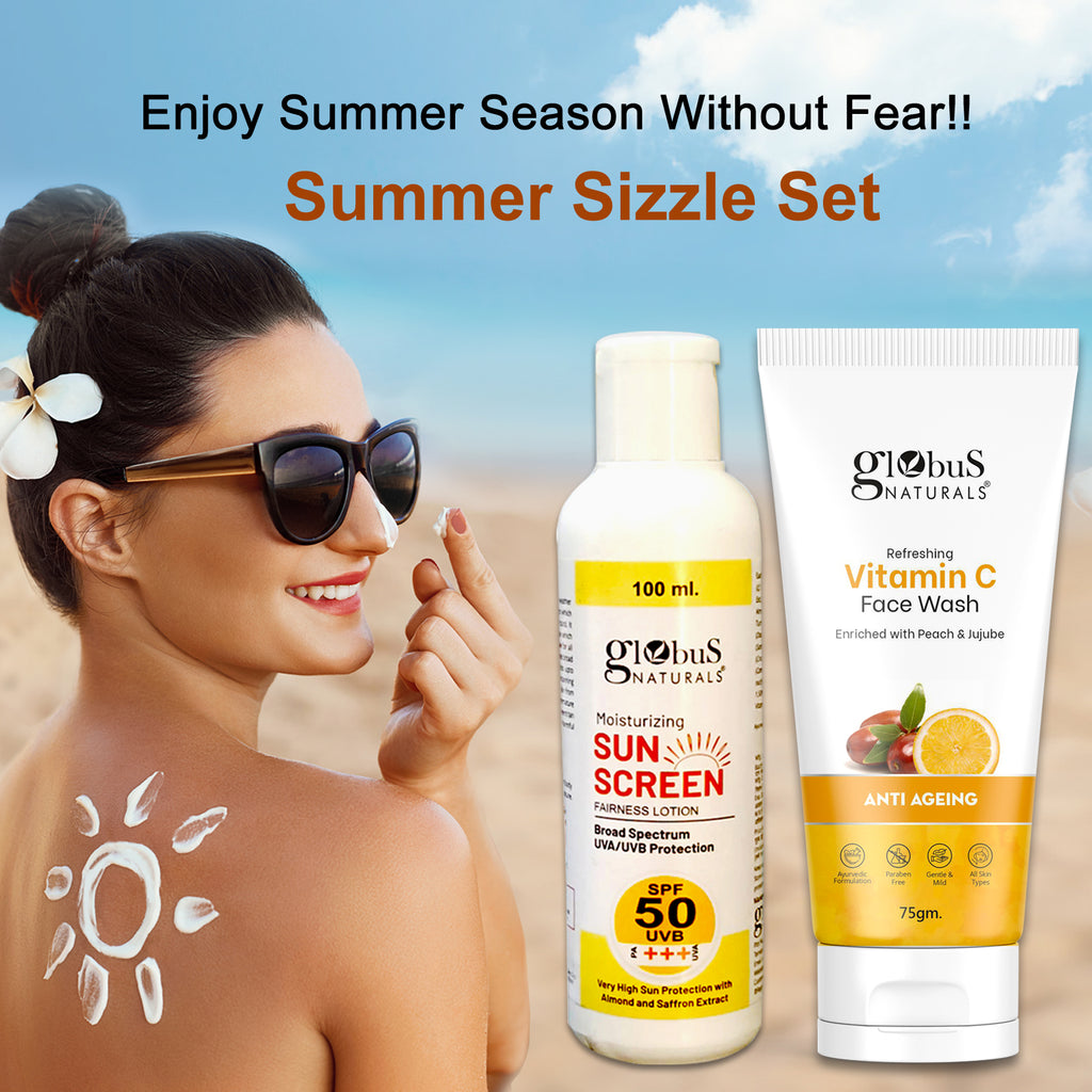 Globus Naturals Summer Sizzle Set - Sunscreen Lotion SPF 50++ 100 ml & Vitamin C Face Wash 75 gm