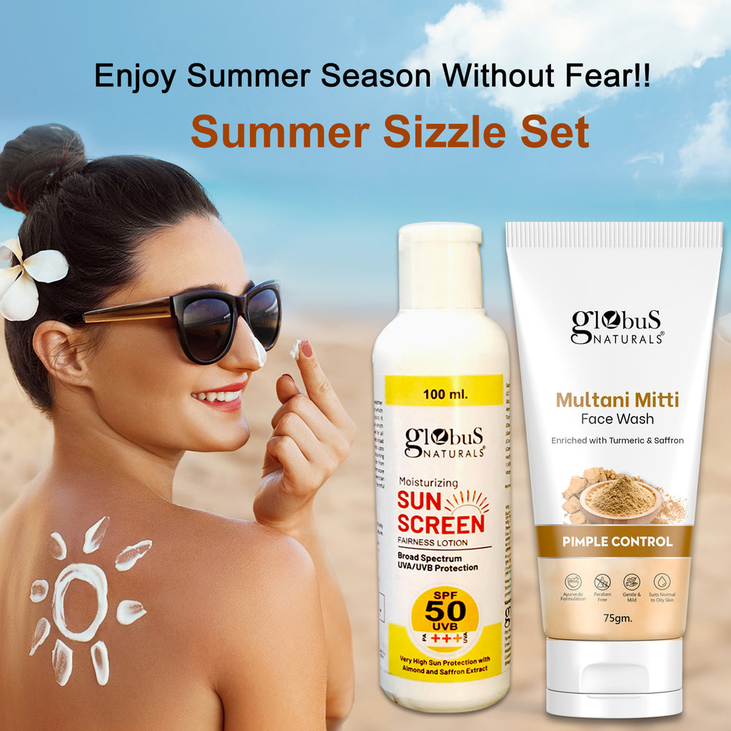 Globus Naturals Summer Sizzle Set - Sunscreen Lotion SPF 50++ 100 ml & Multani Mitti Face Wash 75 gm