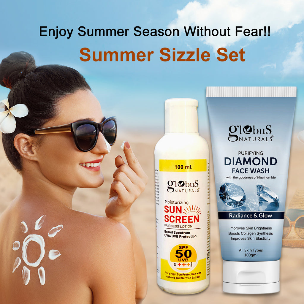 Globus Naturals Summer Sizzle Set - Sunscreen Lotion SPF 50++ 100 ml & Diamond Face Wash 100g