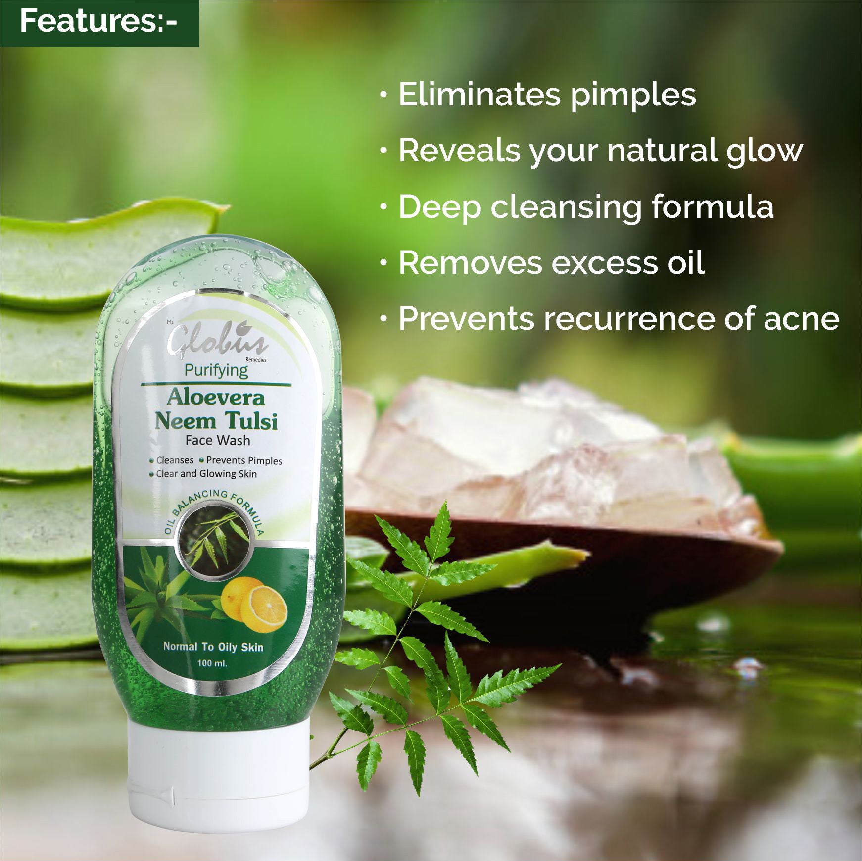 Aloe Vera Neem Tulsi Face Wash, 100 ml