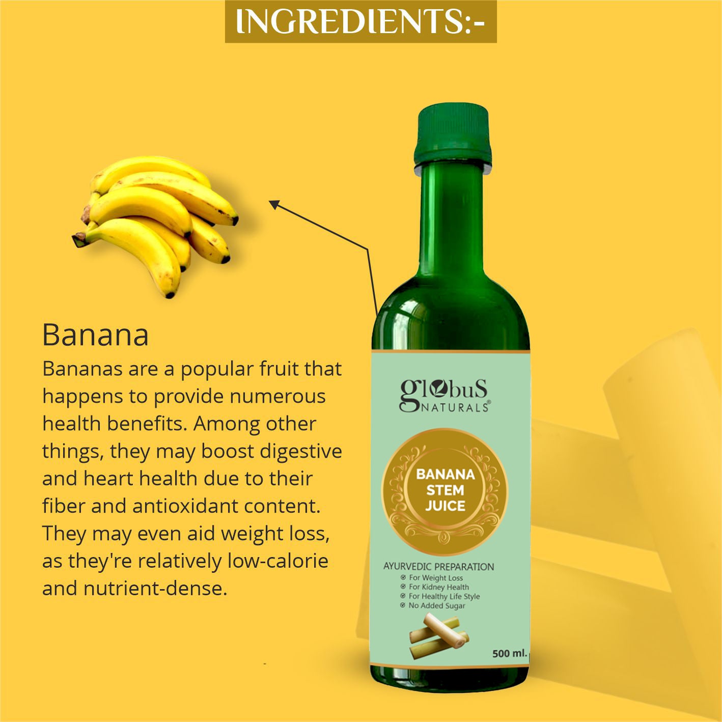 Banana Stem Juice For Weight Loss Healthy Heart Liver Kidney 500 ml Globus Naturals