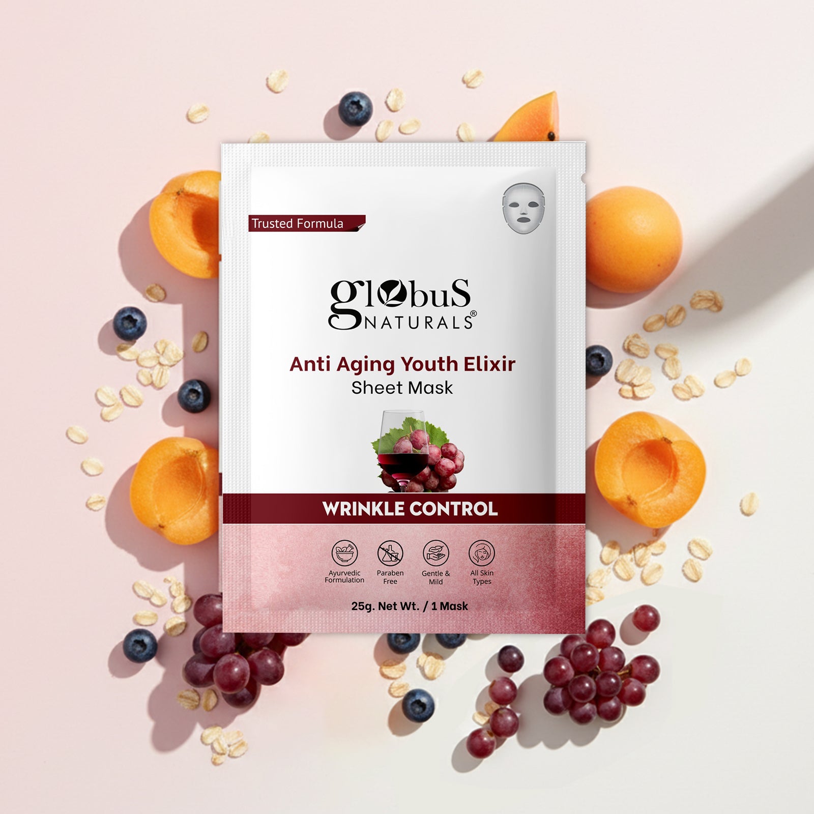 Globus Naturals Anti Aging Youth Elixir Sheet Mask, 25gm