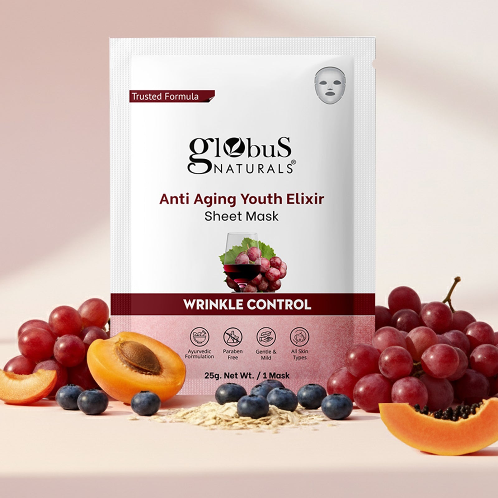 Globus Naturals Anti Aging Youth Elixir Sheet Mask, 25gm