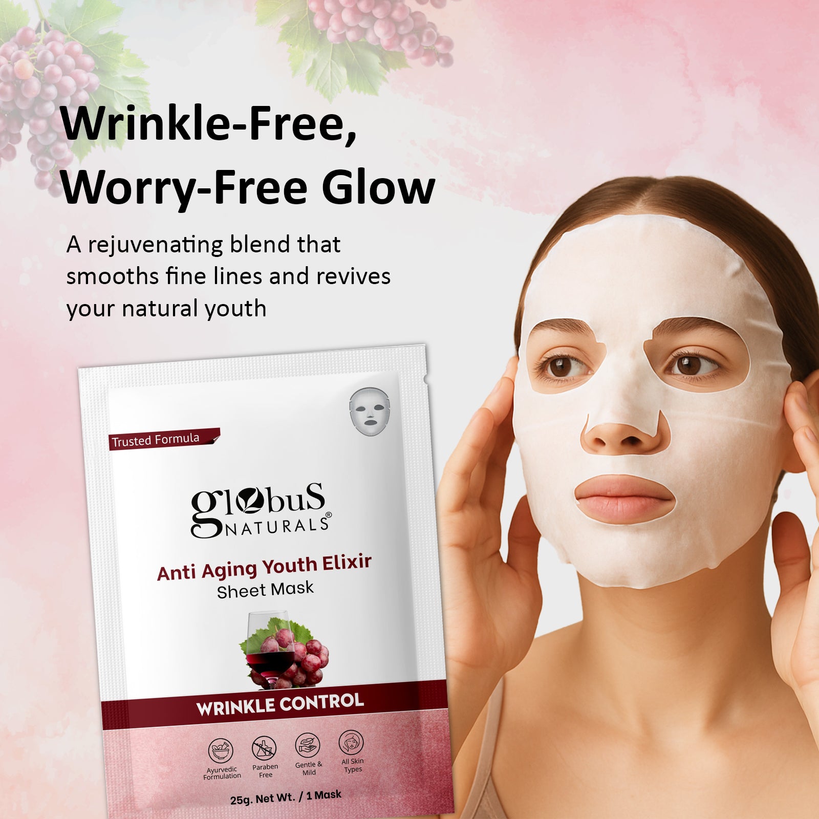 Globus Naturals Anti Aging Youth Elixir Sheet Mask, 25gm