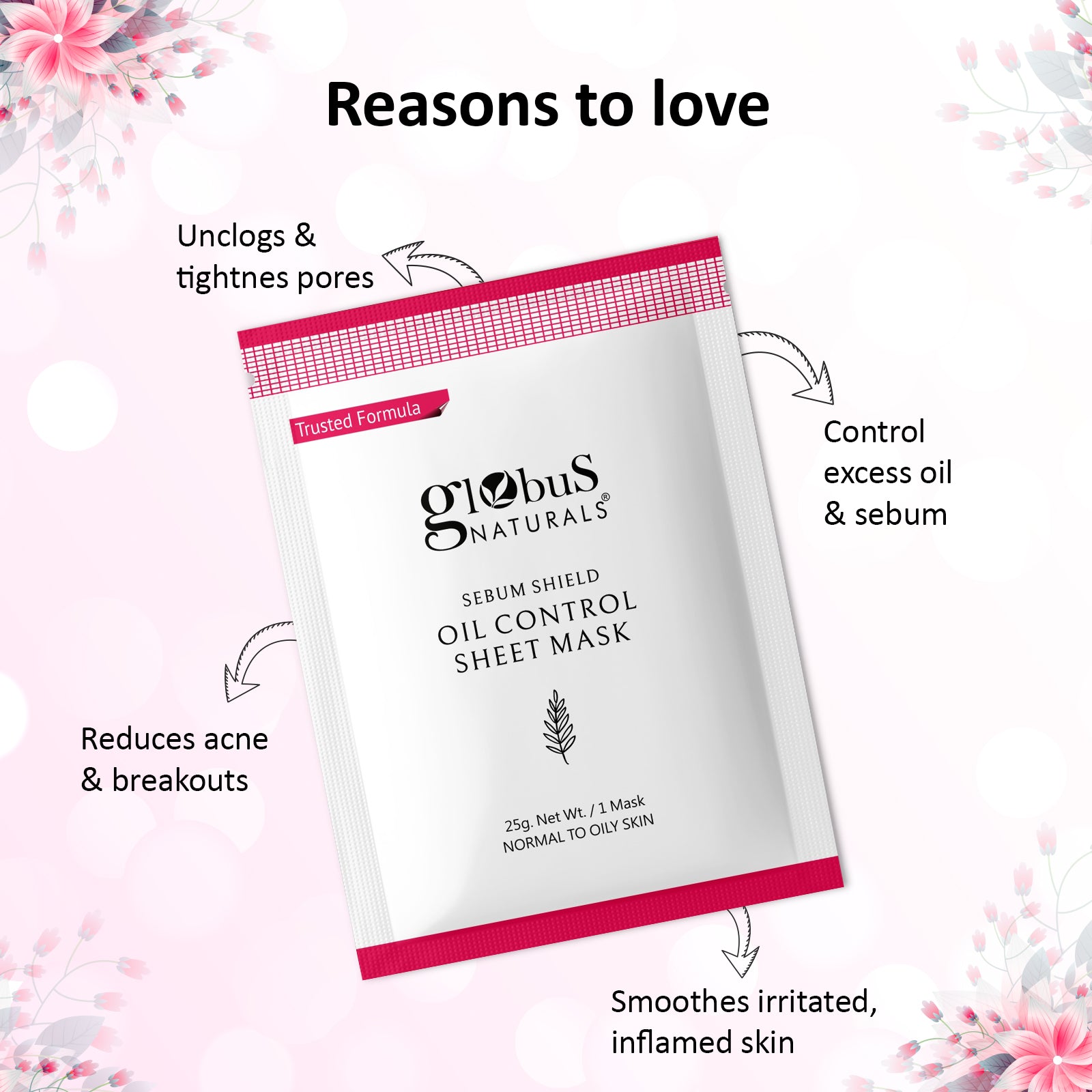 Globus Naturals Sebum Shield Oil Control Sheet Mask, 25gm