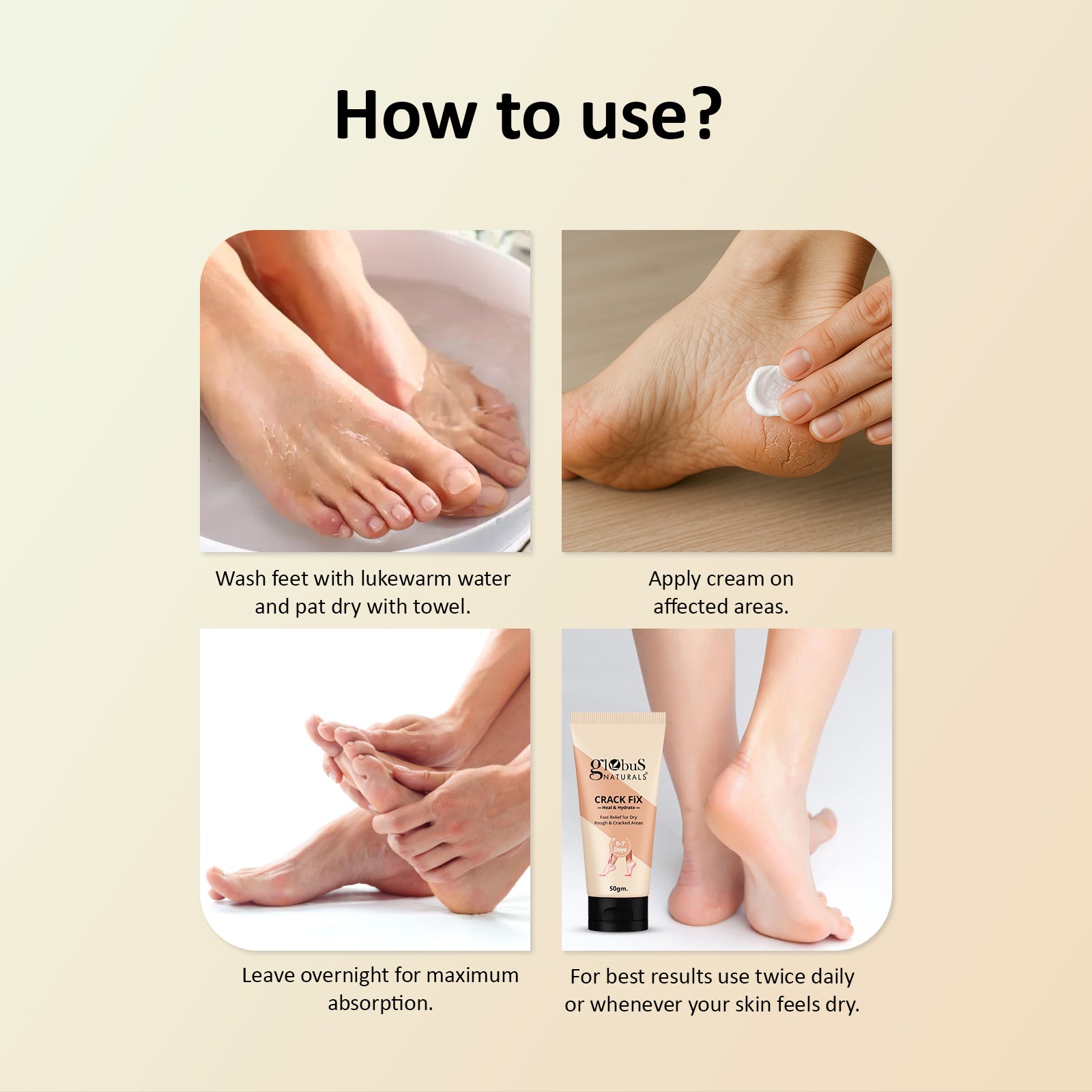 Globus Naturals Crack Fix Heel Repair Foot Cream For Dry, Rough And Cracked Heels 50gm