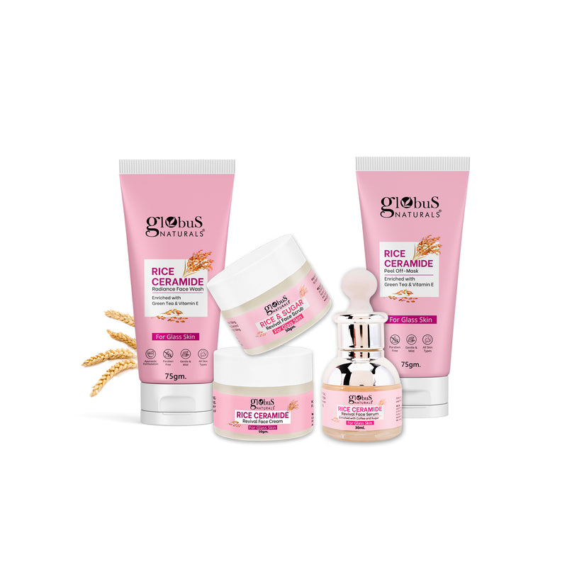 Rice Radiance Combo For Korean Glass Skin, Set of 5 Face Wash, Face Cream, Face Serum, Face Scrub, Peel off Mask