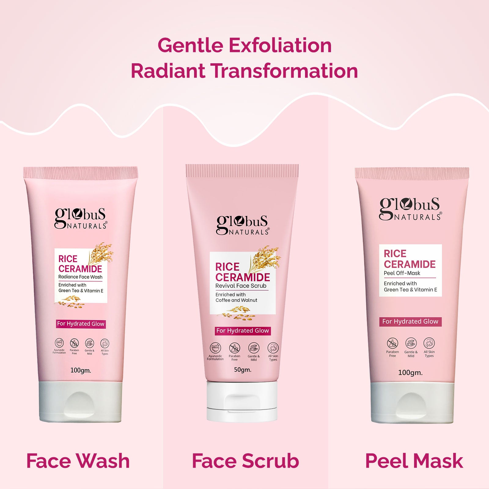 Globus Naturals Rice Ceramide Revival Scrub For Hydrated Glow Skin, Enriched With Coffee &amp; Wallnut, Suitable for All Skin Types 50gm