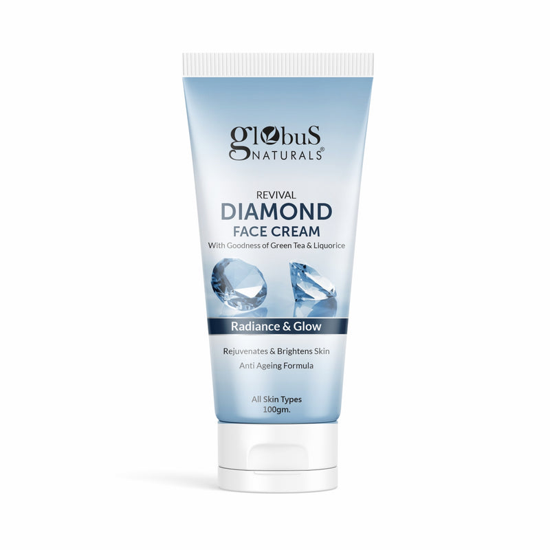 Globus Naturals Revival Diamond Face Cream, For Soft & Glowing Skin, Even Tones Skin & Improves Skin Texture, Non- Sticky Cream, Natural & Ayurvedic Formula, Chemical Free, Cruelty Free, Suitable For All Skin Types, 100 gm