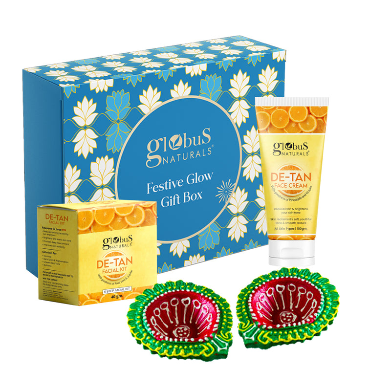 Globus Naturals Dazzling Diwali Gift Box Set of 2 De-Tan Face Cream 100 gm & Facial Kit 40 gm