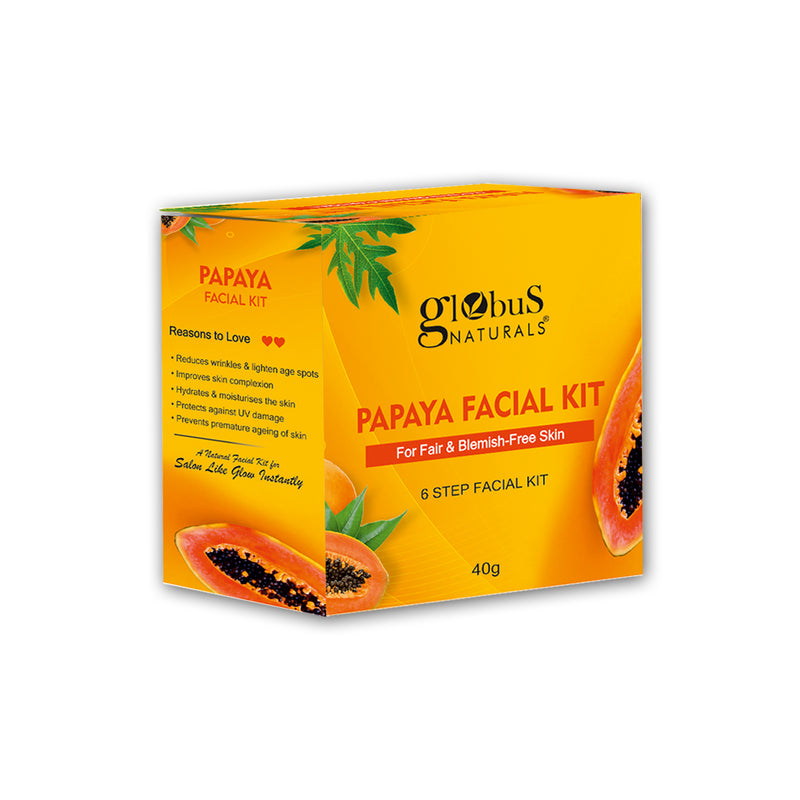 Globus Naturals Anti-Tanning Papaya Facial Kit, with 6 Easy Steps, Ayurvedic & Herbal Prepration For Natural Glow, Suitable For All Skin Types, 40 gms