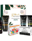 Globus Naturals Pre & Post Holi Ritual Ayurvedic Charcoal skin care Gift Box, For All Skin Types, Both Men & Women Set of 5, Face wash 100 gm, Face Scrub 100 gm, Peel Off Mask 100 gm, Charcoal Shampoo 200 ml & Soap 100 gm