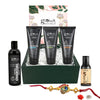 Globus Naturals Charcoal Men Rakhi Gift Box Set of 5 - An Assorted Gift for your Brother - Beard Oil, Face Wash, Face Scrub, Peel Off Mask & Body Wash