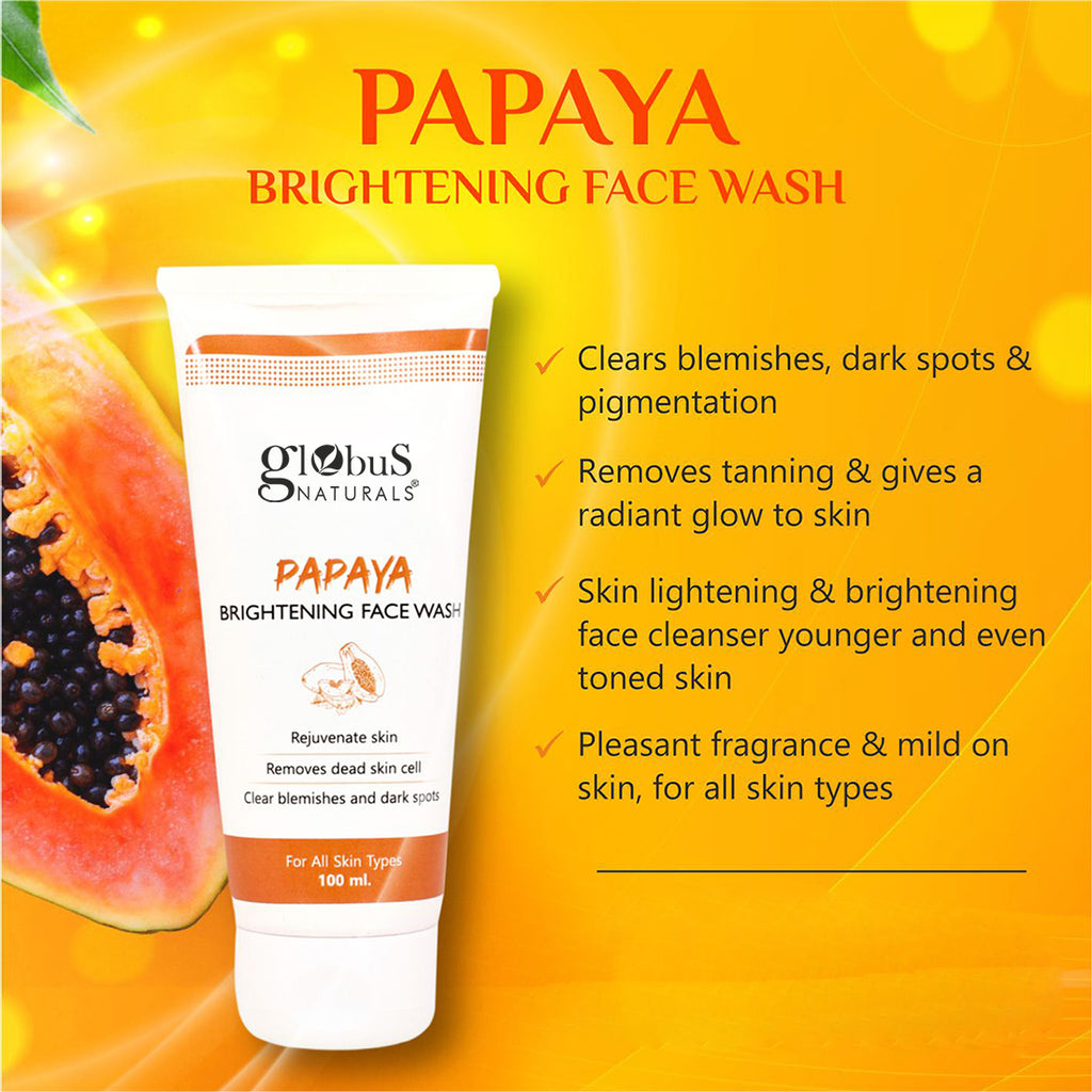 Globus Naturals Purifying Papaya Face Wash, Skin Lightening Formula For All Skin Types 100gm