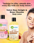 CareVeda Body Lotion Combo Set of 2 - Rose Delight 200 ml, Kesar Chandan 200 ml, For All Skin Types