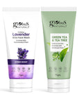 Globus Naturals Face Care Combo- Hydro Boost Lavender &  Hydrate Skin Green Tea & Tea Tree Radiance Face Wash, Set of 2, 75gm