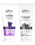 Globus Naturals Face Care Combo- Hydro Boost Lavender, Anti Pollution Charcoal, Face Wash Set of 2,  75 gm