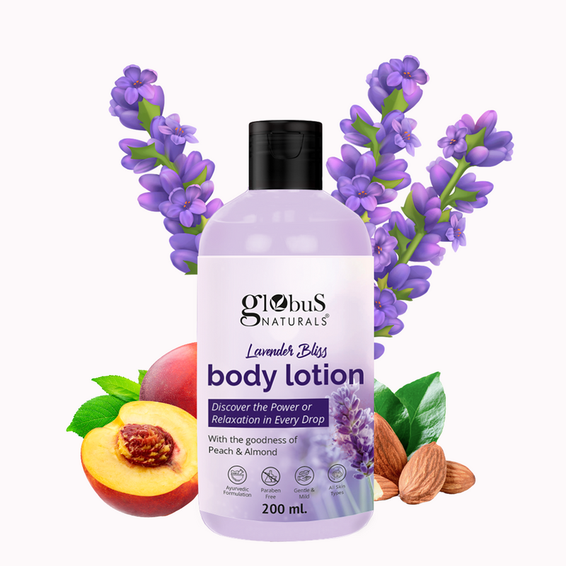 "Globus Naturals Lavender Bliss Body Lotion, Enriched with Coconut Oil and Cucumber Extracts, Ayurvedic Preparation, Paraben Free, Gentle & Mild, Suitable For All Skin Types, 200 ml "