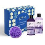 Globus Naturals Mother's Glow & Skin Nourishment Gift Box Set of 2- Lavender Body Lotion and Body Wash with loofah