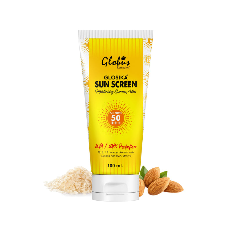 Globus Remedies Glosika Sunscreen Lotion, SPF 50 PA+++ Up to 12hrs Protection