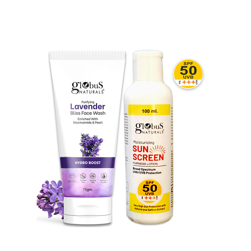 Summer Sizzle Set - Sunscreen Lotion SPF 50++ 100 ml & Lavender Face Wash 75 gm