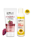 Globus Naturals Summer Sizzle Set - Sunscreen Lotion SPF 50++ 100 ml & Redwine Peel Off Mask 100 gm