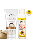 Globus Naturals Summer Sizzle Set - Sunscreen Lotion SPF 50++ 100 ml & Radiance Rice Face Wash 75 gm