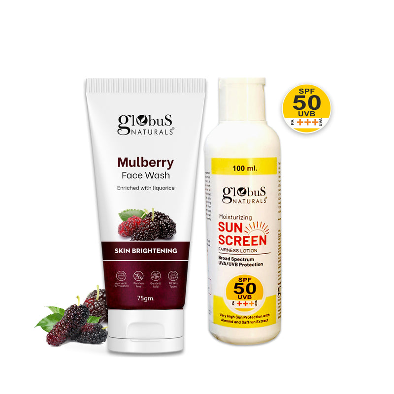 Globus Naturals Summer Sizzle Set - Sunscreen Lotion SPF 50++ 100 ml & Mulberry Face Wash 75 gm