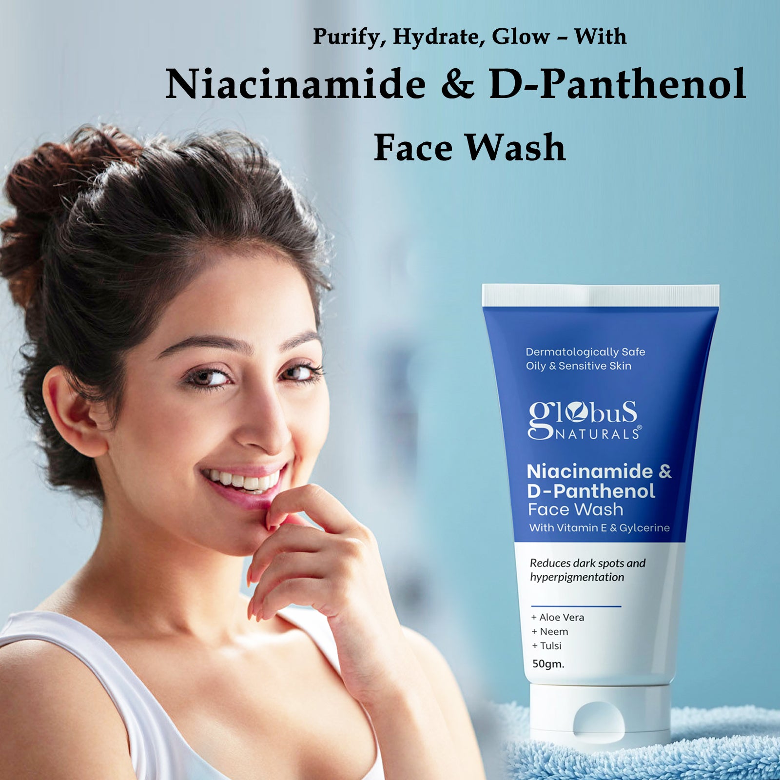 Niacinamide &amp; D-Panthenol Face Wash, Reduces Dark Spots &amp; Hyperpigmentation, Suitable for Oily &amp; Sensitive Skin 50gm