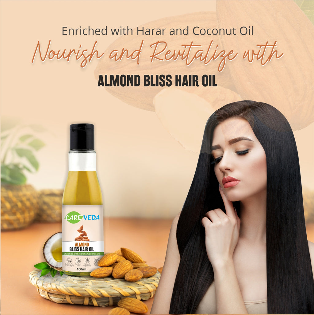 CareVeda Almond Bliss Hair Oil, Enriched with Harar and Coconut oil Suitable For All Hair Types 100ml
