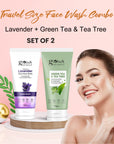 Globus Naturals Face Care Combo- Hydro Boost Lavender &  Hydrate Skin Green Tea & Tea Tree Radiance Face Wash, Set of 2, 75gm