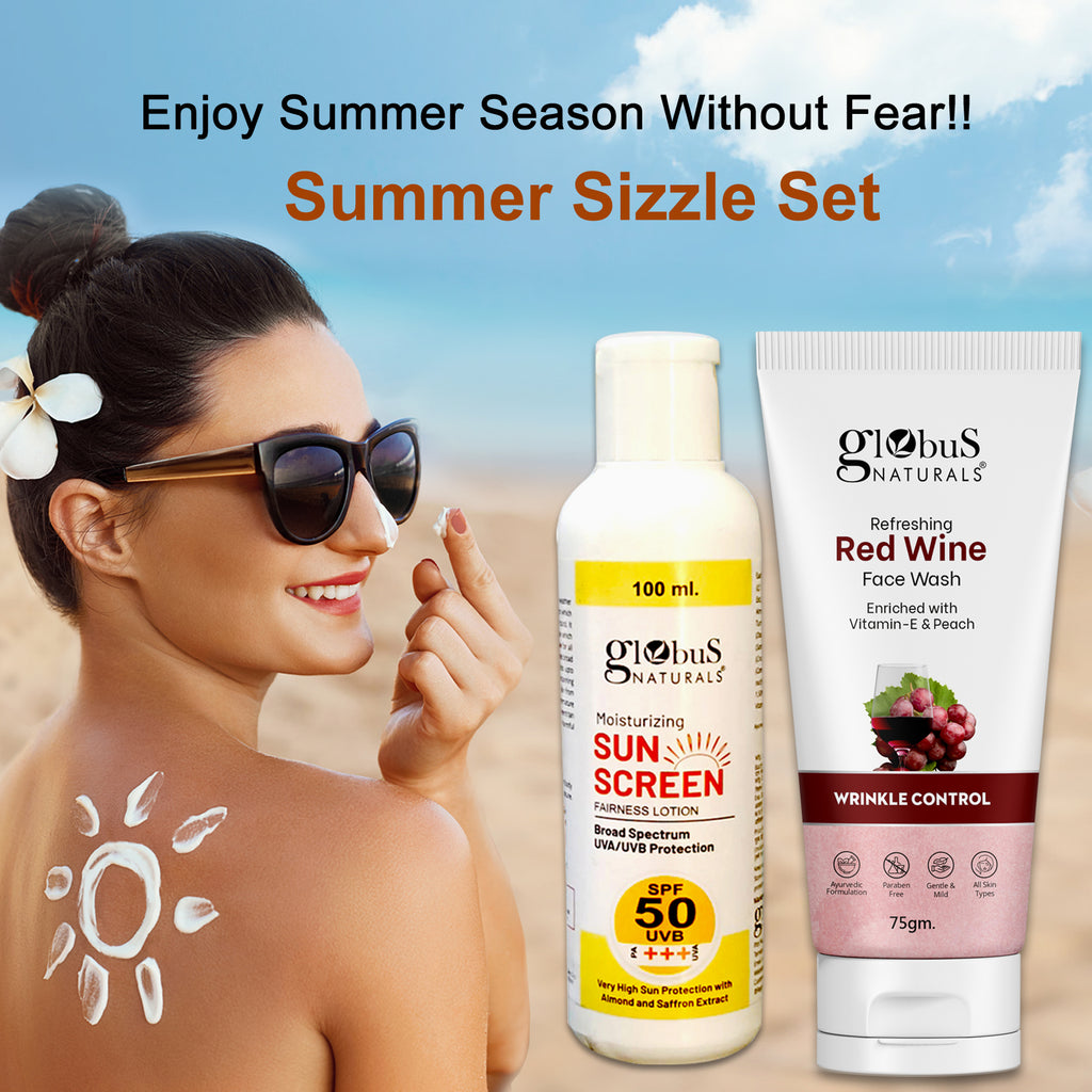 Globus Naturals Summer Sizzle Set - Sunscreen Lotion SPF 50++ 100 ml & Red Wine Face Wash 75 gm