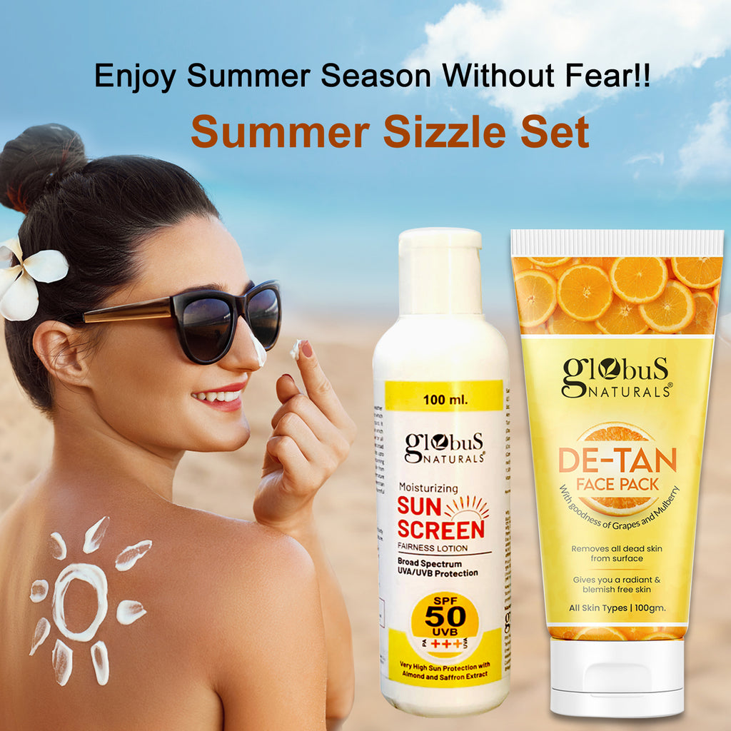 Globus Naturals Summer Sizzle Set - Sunscreen Lotion SPF 50++ 100 ml & De Tan Face Pack 100 gm