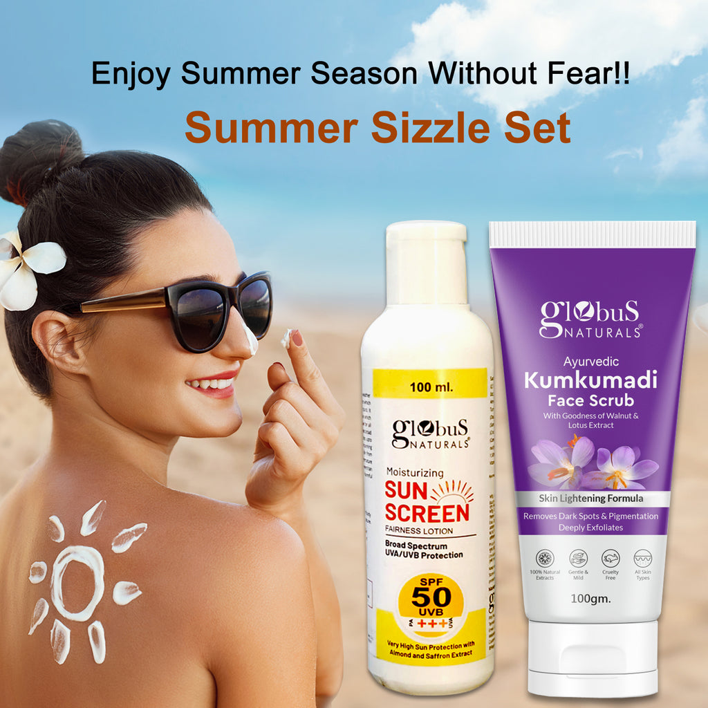 Globus Naturals Summer Sizzle Set - Sunscreen Lotion SPF 50++ 100 ml & Kumkumadi Face Scrub 100gm