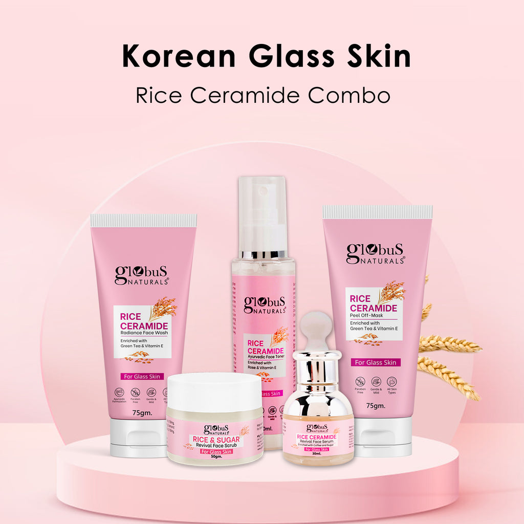 Rice Radiance Combo For Korean Glass Skin, Set of 5 - Face Wash, Face Serum, Face Toner, Face Scrub, Peel off Mask