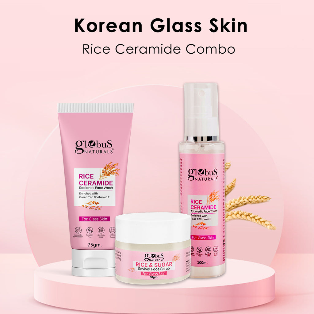 Rice Radiance Combo For Korean Glass Skin, Set of 3 - Face Wash, Face Scrub, Face Toner