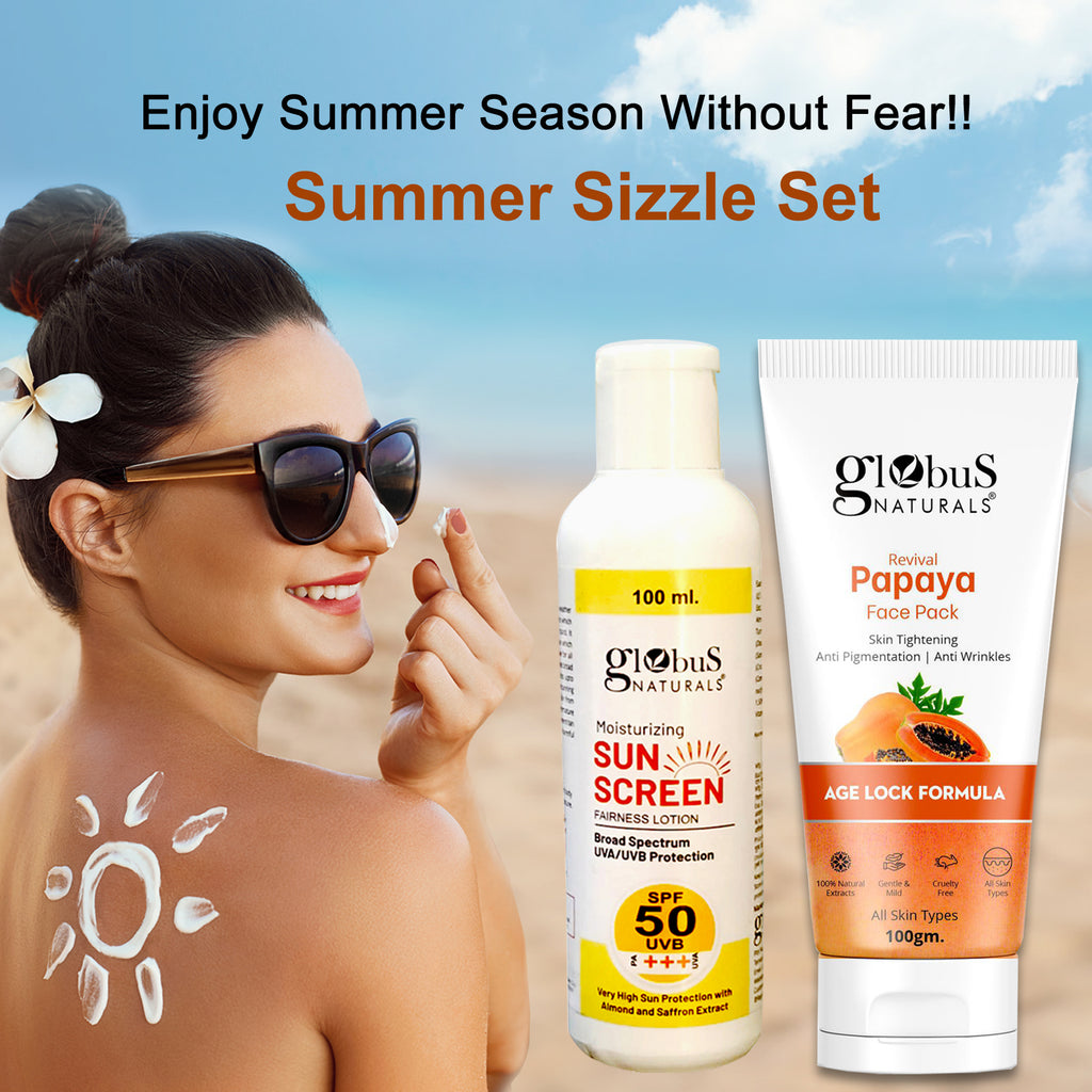 Summer Sizzle Set - Sunscreen Lotion SPF 50++ 100 ml & Papaya Face Pack 100 gm