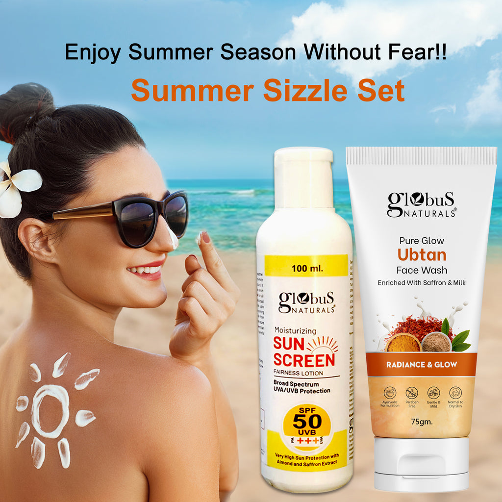 Globus Naturals Summer Sizzle Set - Sunscreen Lotion SPF 50++ 100 ml & Ubtan Face Wash 75 gm