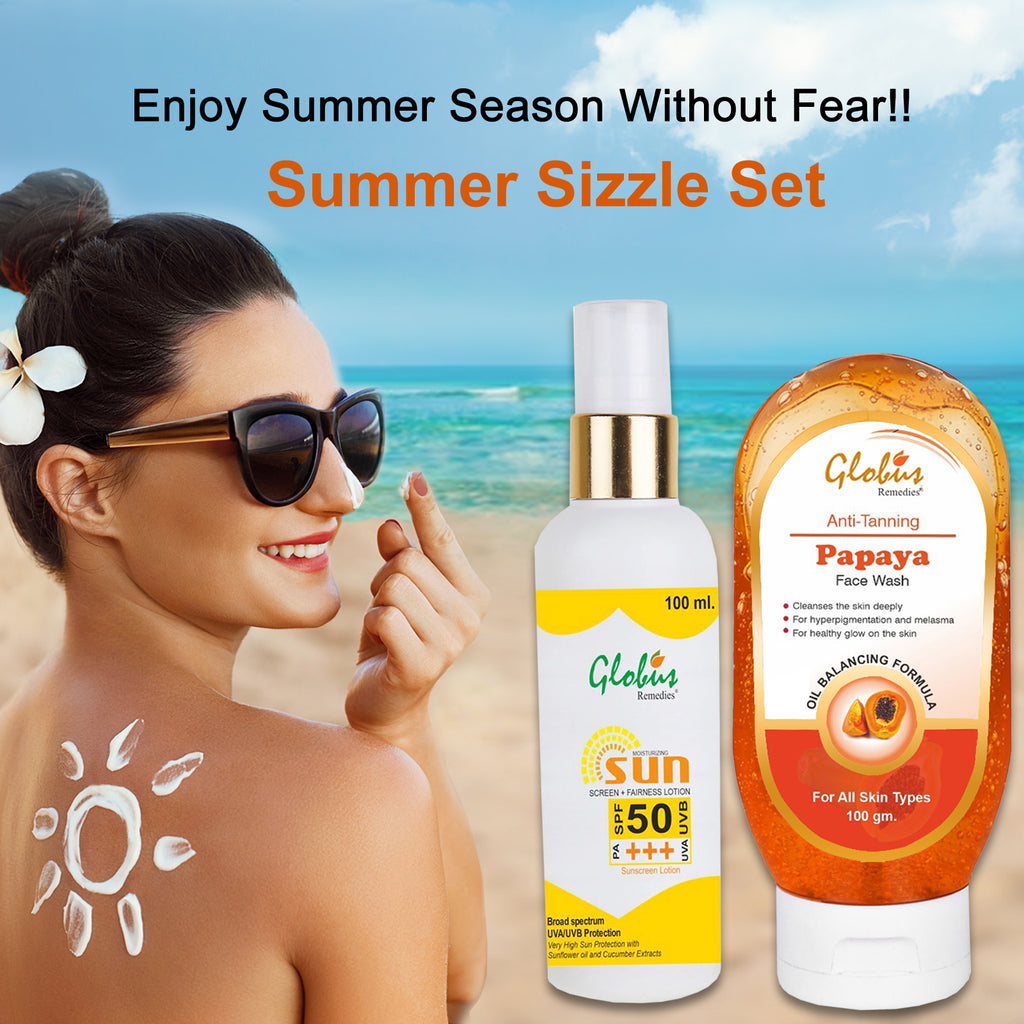 Globus Remedies Summer Sizzle Set - Sunscreen Lotion SPF 50++ 100 ml & Papaya Face Wash 100 ml
