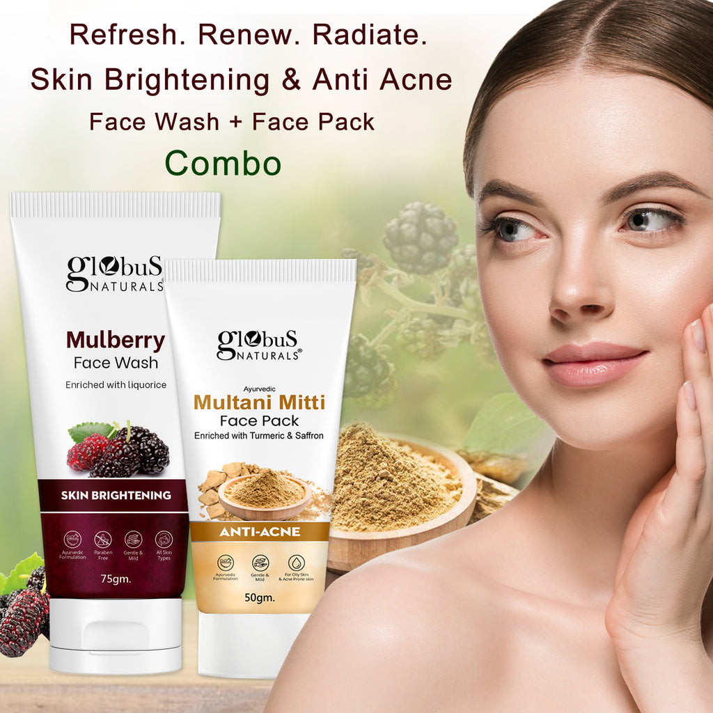 Globus Naturals Face Care Combo Set of 2- Mulberry Face Wash 75gm and Multani Mitti Face Pack 50 gm