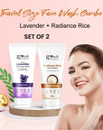 Globus Naturals Face Care Combo- Hydro Boost Lavender & Skin Brightening Radiance Rice, Face Wash Set of 2, 75gm