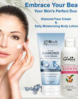 Globus Naturals Velvet Glow Body Care Combo - Daily Moisturzing Body Lotion & Diamond Face Cream