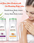 Globus Naturals Body Lotion Combo Set of 2 - Honey Malai 200 ml, Doodh Kesar 200 ml, For All Skin Types