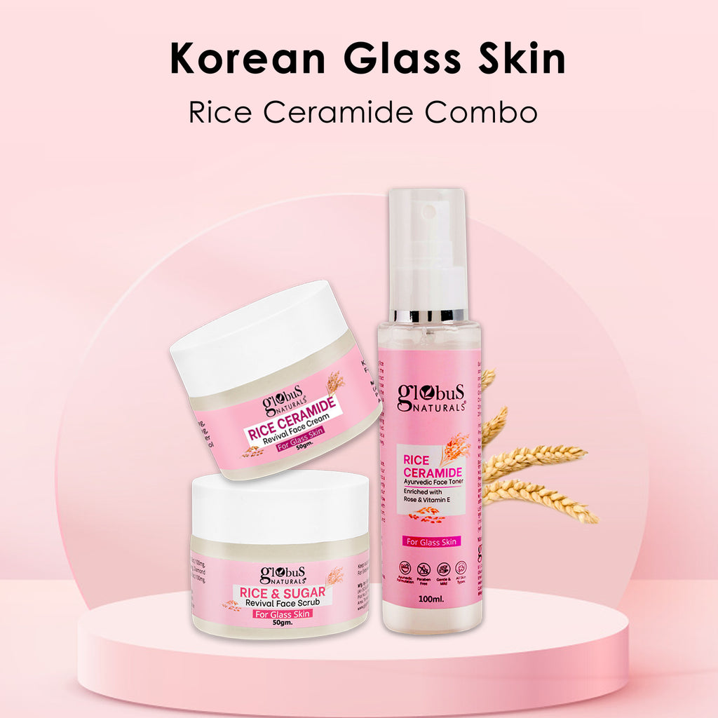 Rice Radiance Combo For Korean Glass Skin, Set of 3 - Face Cream, Face Scrub, Face Toner