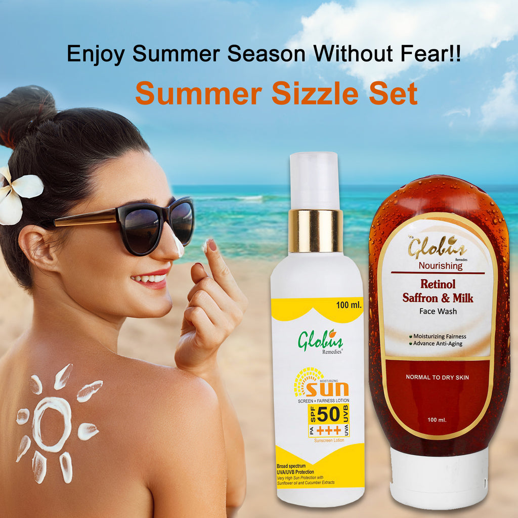 Globus Remedies Summer Sizzle Set - Sunscreen Lotion SPF 50++ 100 ml & Retinol Saffron Milk Face Wash 100 ml