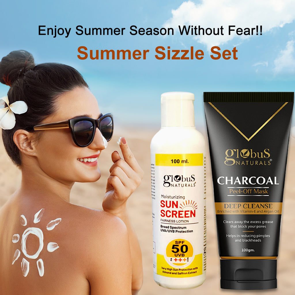 Globus Naturals Summer Sizzle Set - Sunscreen Lotion SPF 50++ 100 ml & Charcoal Peel Off Mask 100 gm