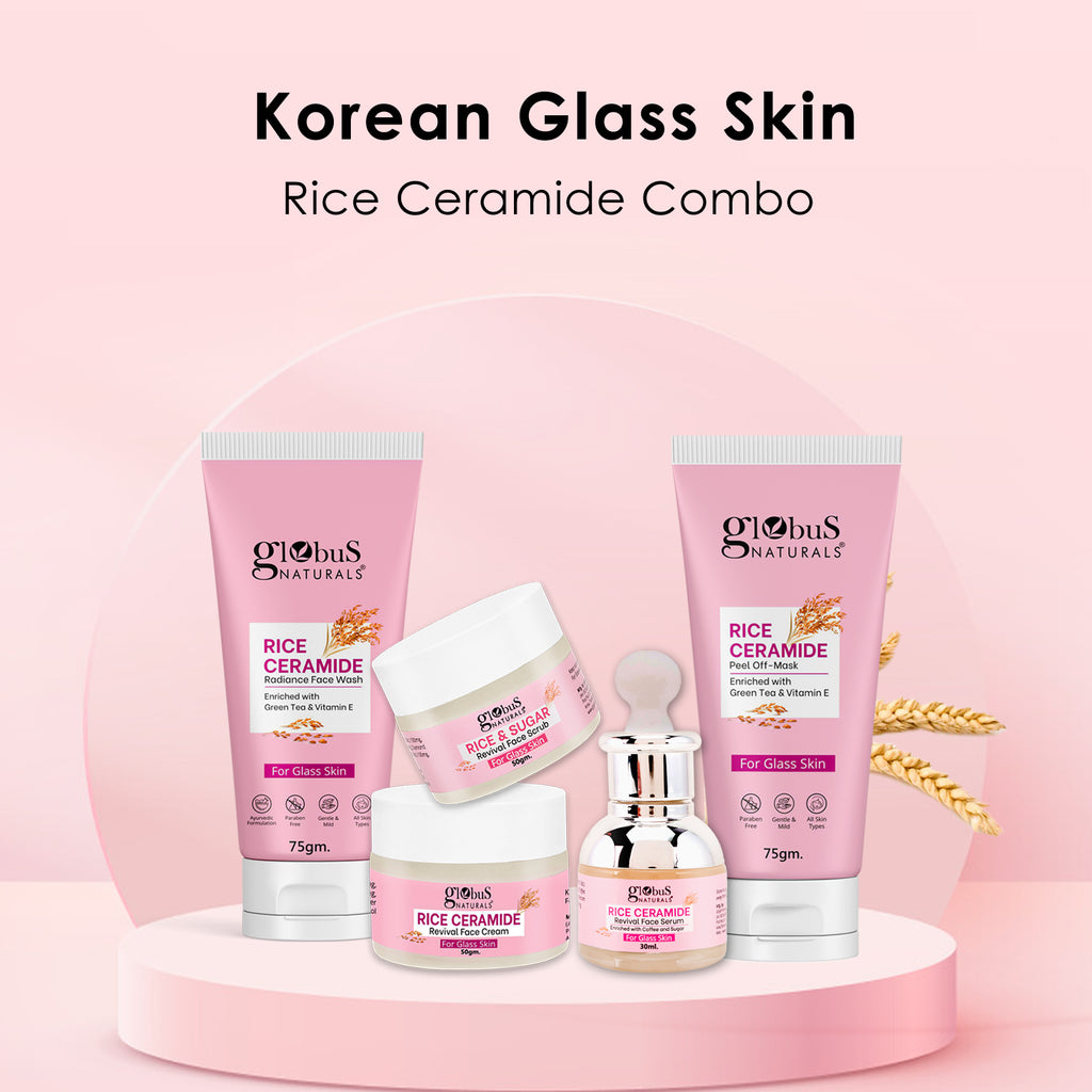 Rice Radiance Combo For Korean Glass Skin, Set of 5 Face Wash, Face Cream, Face Serum, Face Scrub, Peel off Mask