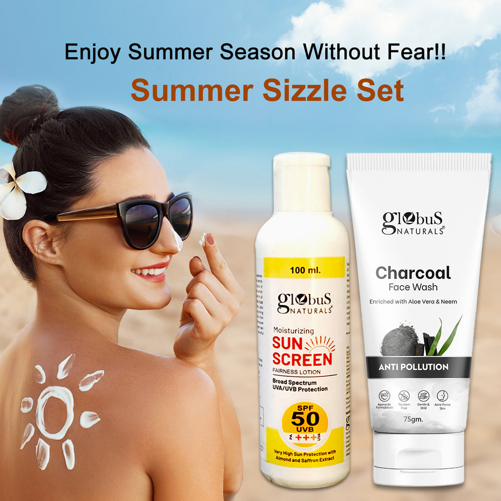 Globus Naturals Summer Sizzle Set - Sunscreen Lotion SPF 50++ 100 ml & Charcoal Face Wash 75 gm