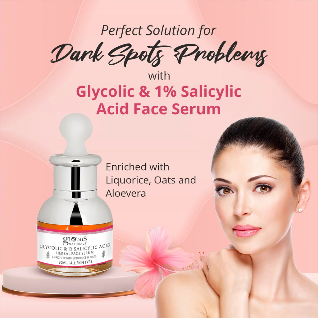 Globus Naturals Glycolic & 1% Salicylic Acid Anti Acne Face Serum, For Oily & Acne Prone Skin, Natural & Ayurvedic Formula, Chemical Free, Cruelty Free, 30 ml