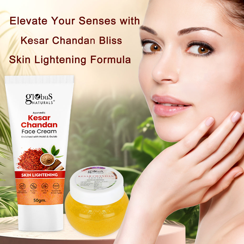 Globus Naturals Kesar Chandan Radiant Glow Face Care Combo- Face Cream 50gm & Face Gel 100gm